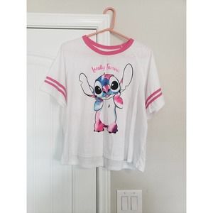 Disney Pink and Blue Stitch white shirt size XL
